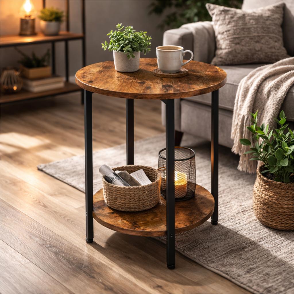 Round Nightstand Dark Brown Cabinet 45X45X62 And Handle