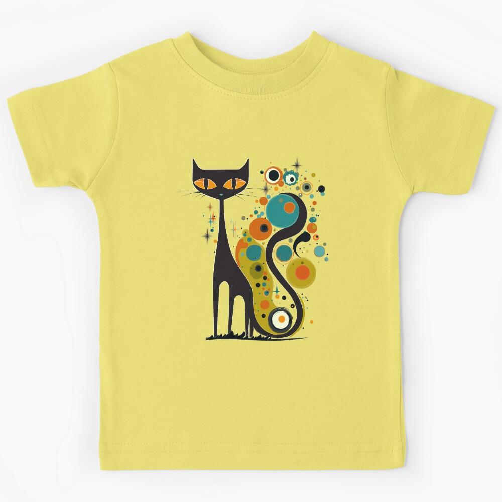 Mid Century Modern Atomic Cat, Retro Black Cat, MCM, Kandinsky Style Kids T-Shirt 170