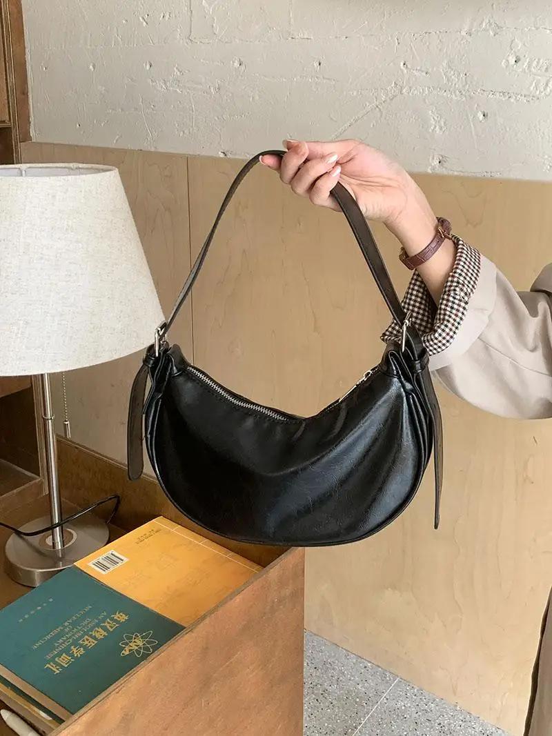 

Soft Pu Leather Hobos Women s Underarm Bags Fashi Ladies Shoulder Bag Solid Color Female Small Crossbody Bag Handbags Purse чёрный