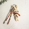 Handmade Fabric Rabbit Keyring, Linen Bunny Pendant with Carrot Embroidery & Multicolor Cord,Sleeping Bunny Keychain, Cute Plush Charm