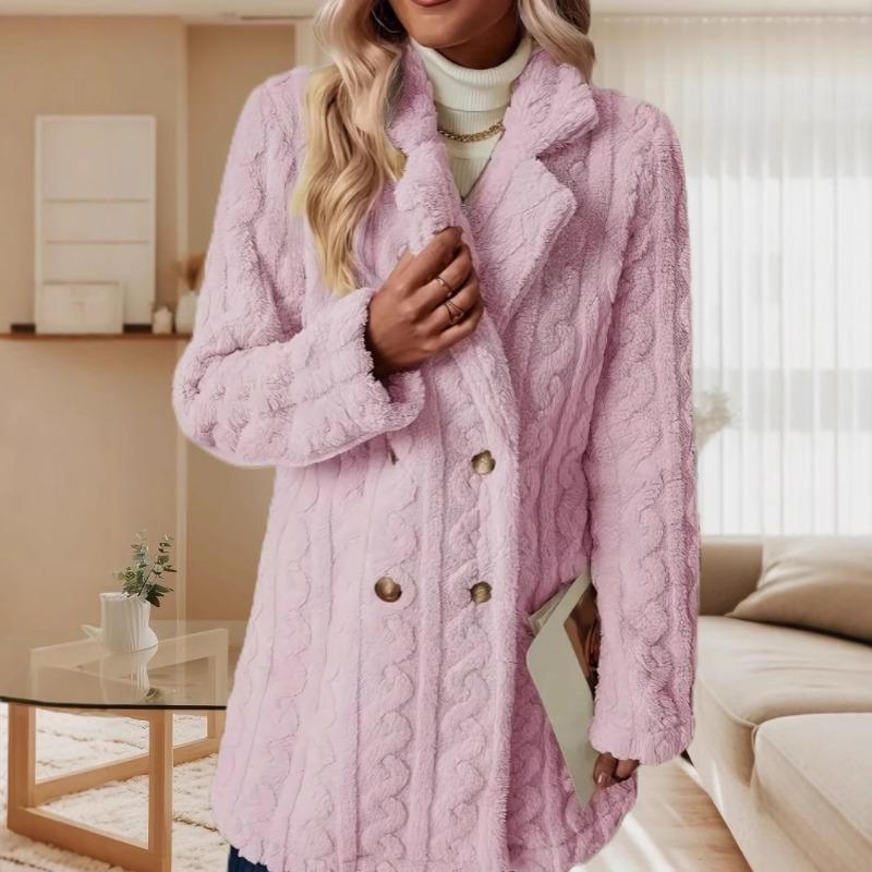 Popular Women's Plush Coat Comfortable Casual Warm Suit Collar Double-breasted Mid-length Coat
