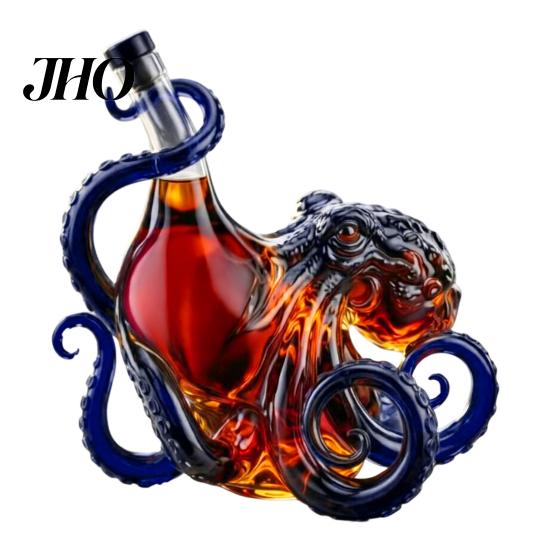 Nautical Wine Decor Octopus-Shaped Glass Decanter, 3D Artistic Borosilicate Bottle for Whiskey Soda, Octopus 350ml Decorative Liquid Bottle,