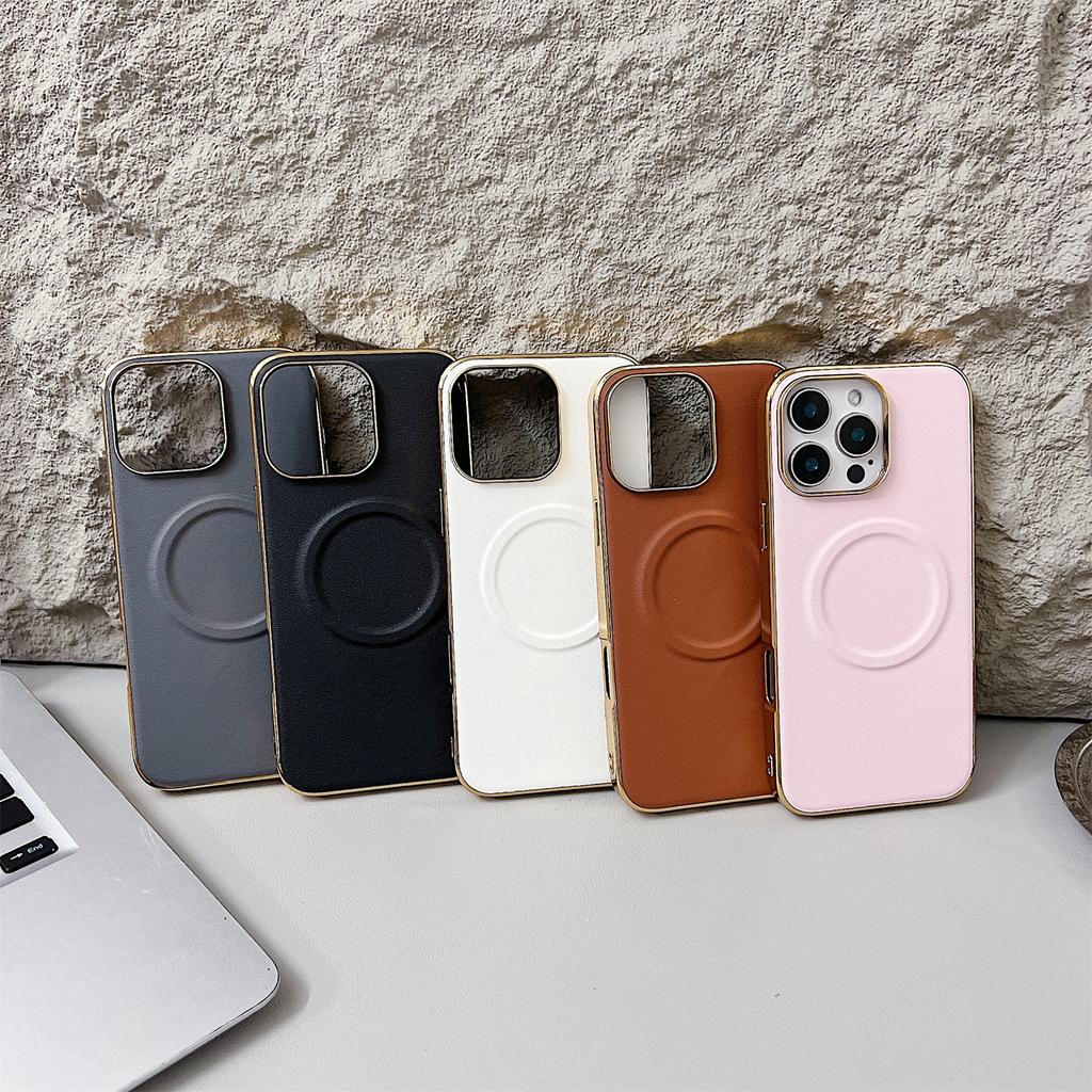 Für iPhone 16 Pro Magnetische Hülle Nappa-Textur PU+TPU+PC Handy-Rückseite