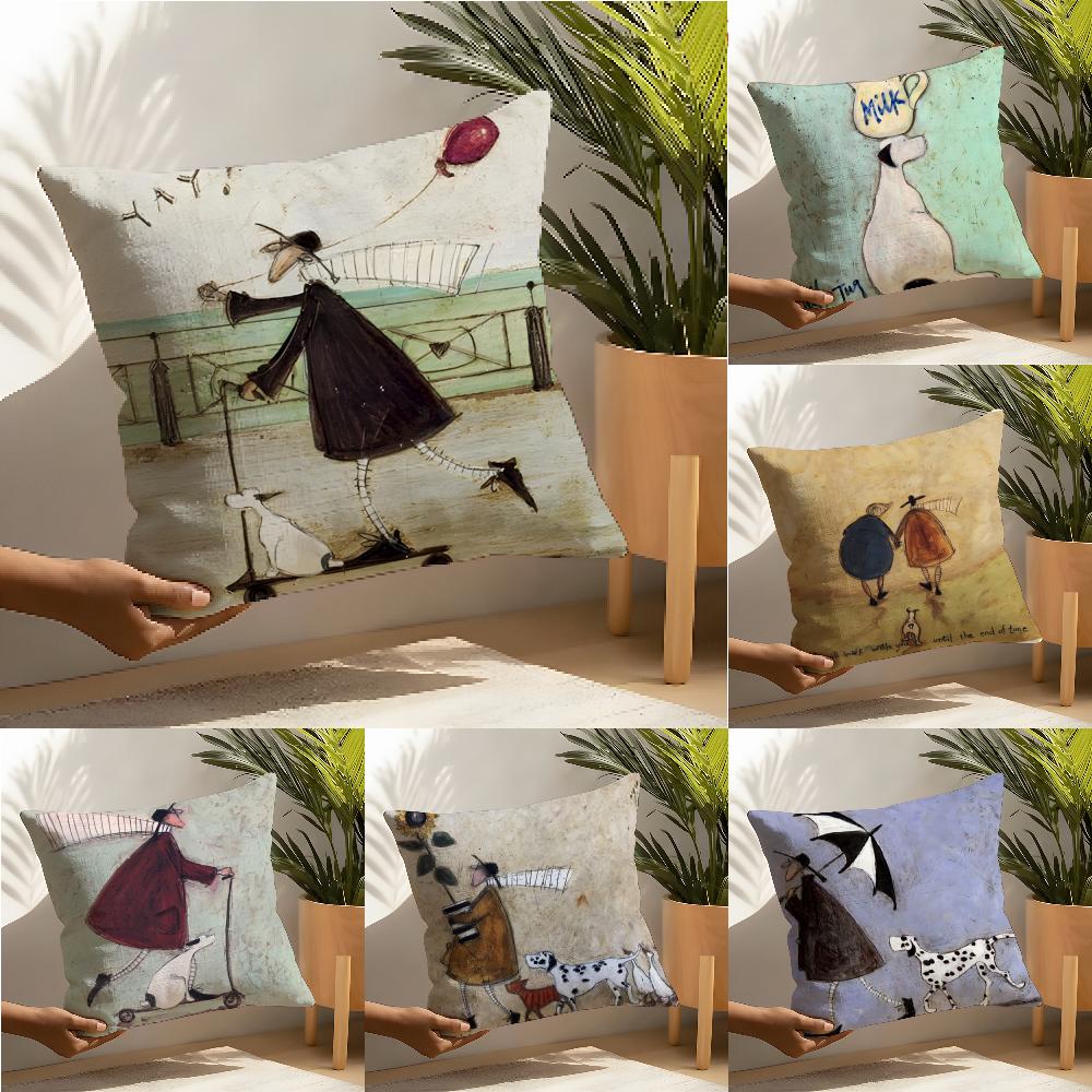 Pillow Case Cotton Linen Fabric Square Zipper Pillowcase Home Decorative Living Room Minimalist Art Style S-Sam Toft Art 2