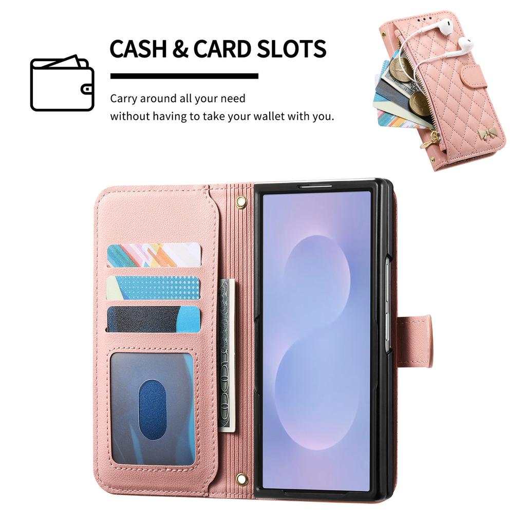 Zipper Flip Cards Solt Wallet Diamond Patterned Leather Case for Samsung Z Fold 8 Ultra Shockproof Book Stand Slim Fit Cover