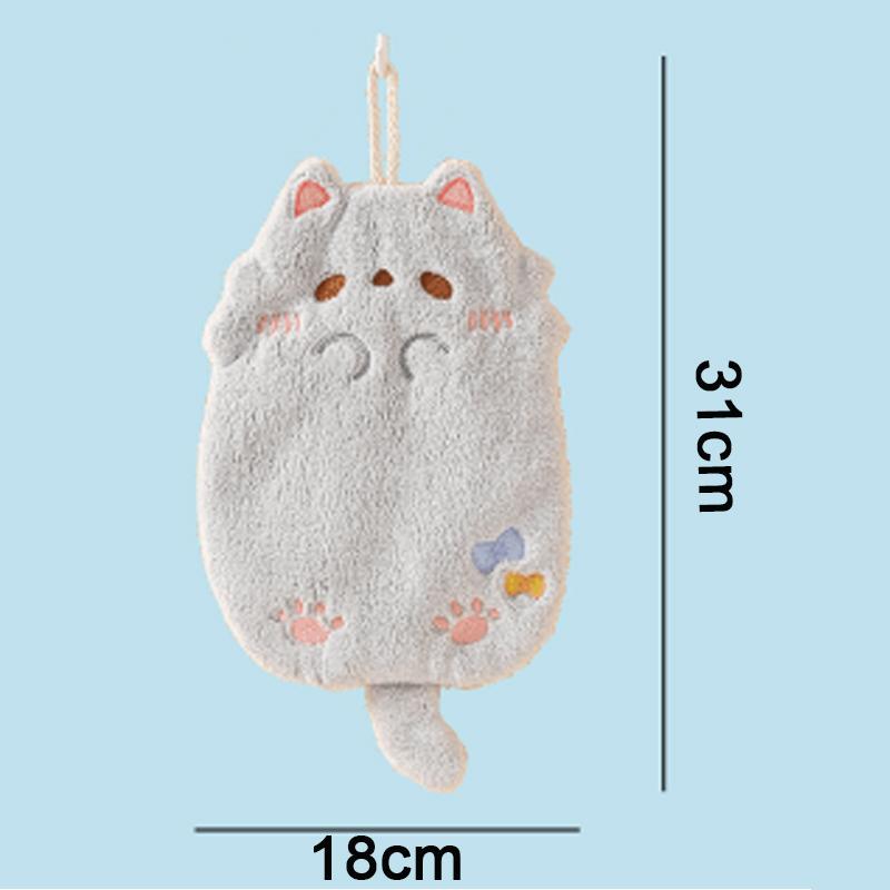 Cute Cartoon Cat Hanging Hand Towel Coral Fleece Non-shedding Thick Cloth High Appearance Level Kitchen Bathroom Absorbent Towel