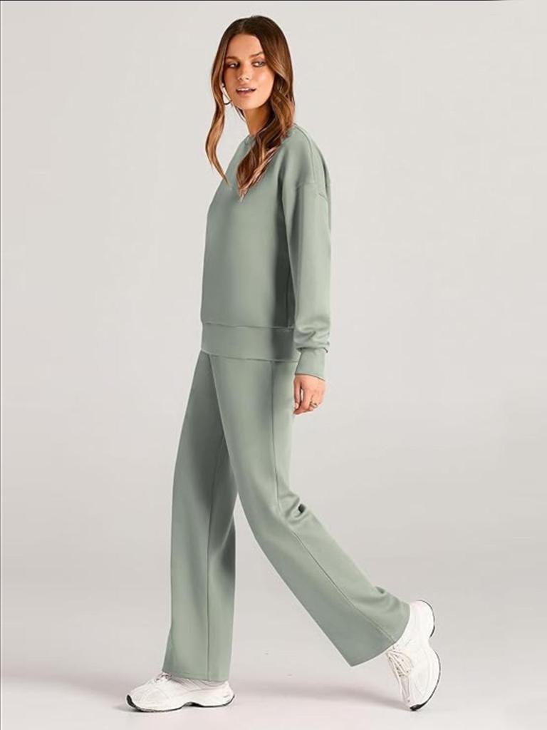 2025 Women's Two-Piece Knit Set: Long-Sleeve Top & Wide-Leg Pants
