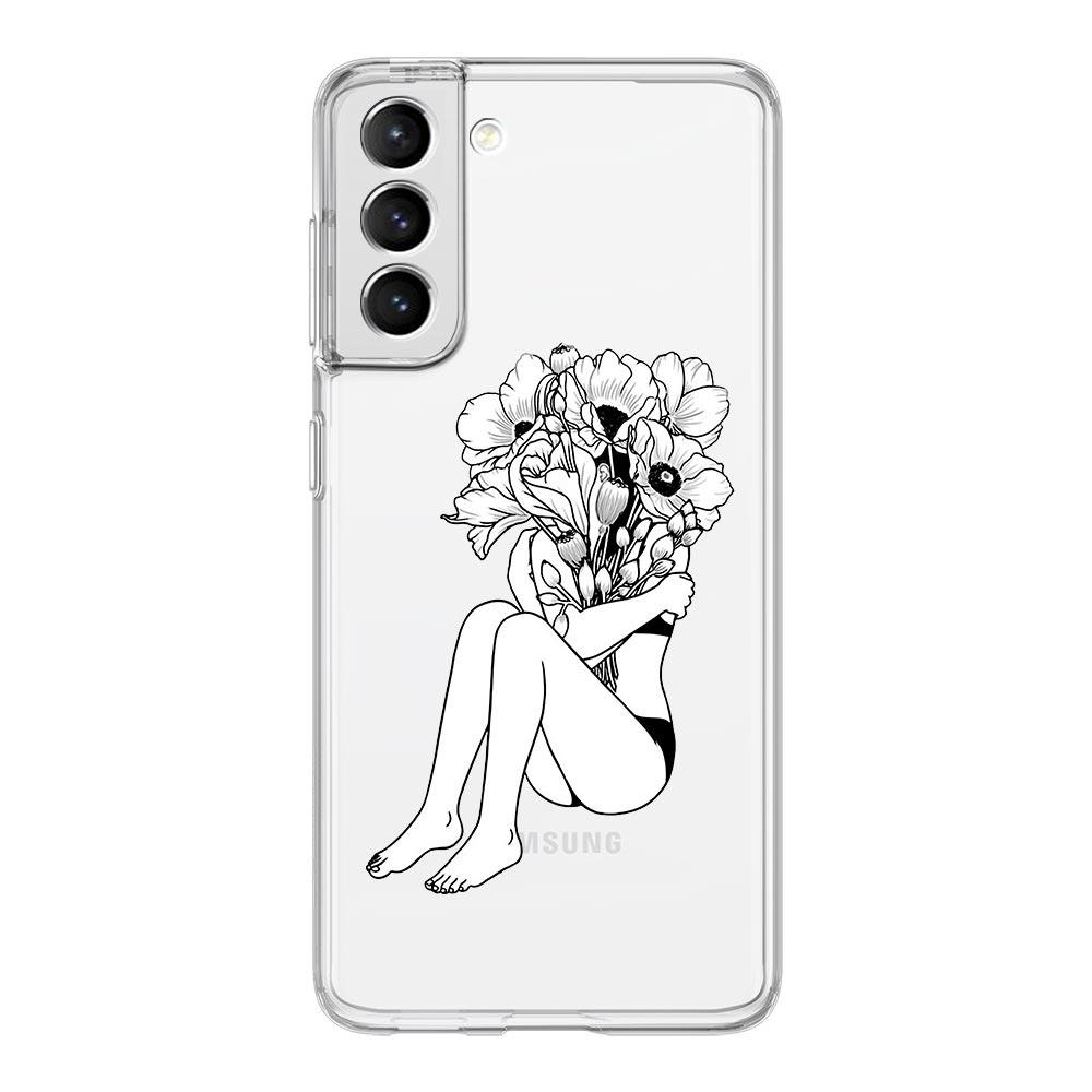 Geometrische Kunst Mädchen Linie Blume Handyhülle Für Samsung Galaxy S22 S21 S20 FE Ultra 5G S10 S10E S9 S8 Plus Note 10 20 Klare Hülle