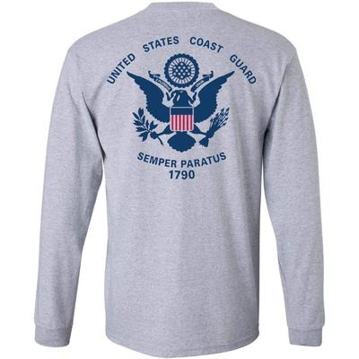 USCG US Coast Guard Flag Front & Back Sport Grey Long Sleeve Shirt USA