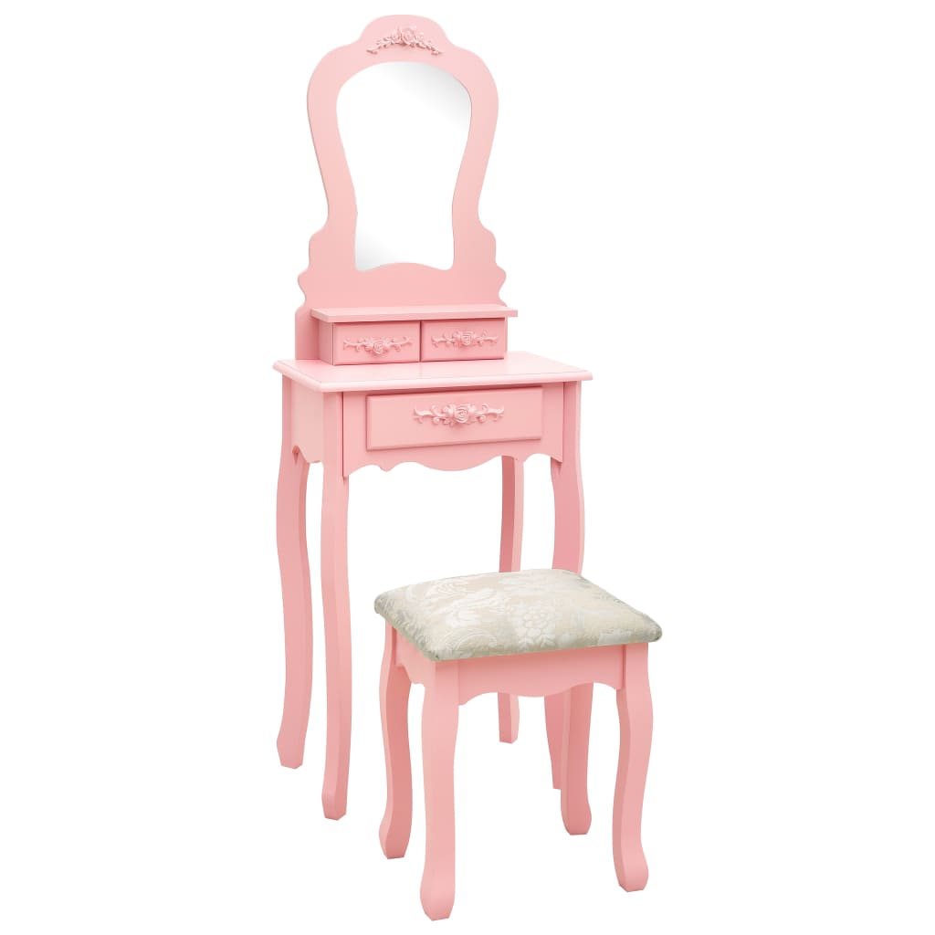 vidaXL Schminktisch-Set mit Hocker Rosa 50x59x136 cm Paulownia-Holz hellrosa