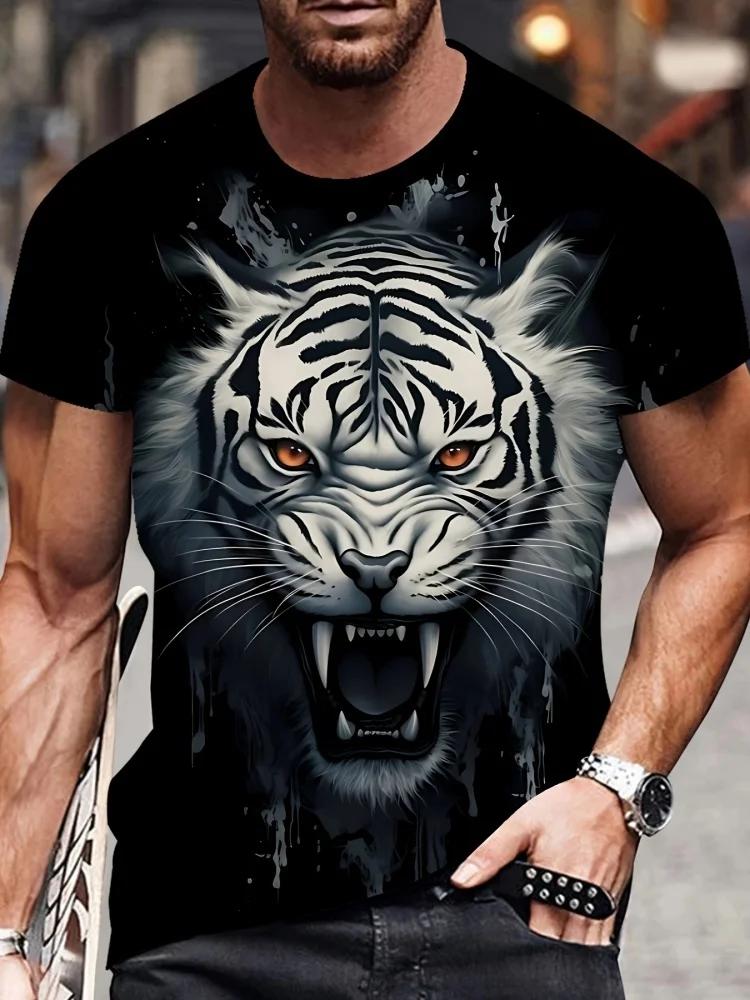 Sommer Tägliches Lässiges Herren Kurzarm Oberteil Neues Outdoor Sport Herren Locker T-Shirt Urban Street 3D Löwen Druck Herren T-Shirt