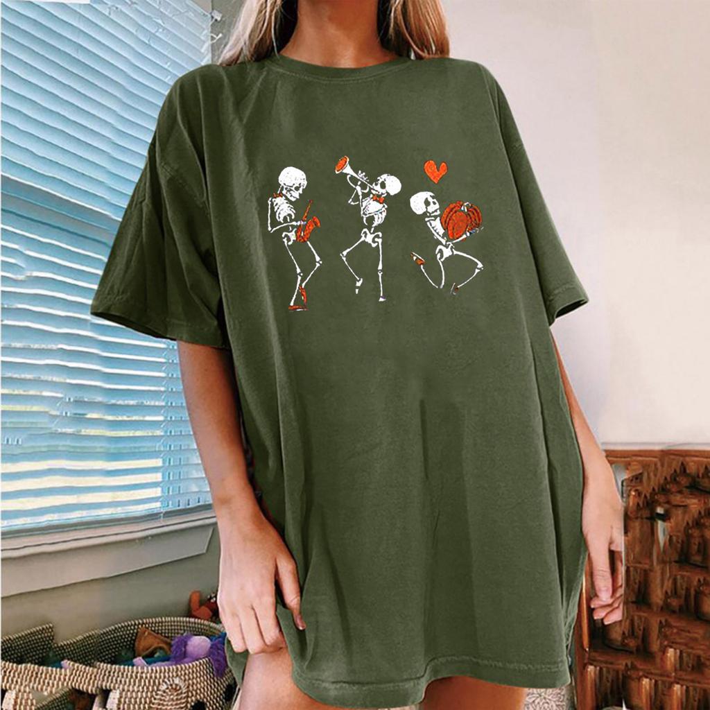 Women's Loose Blouse Round Neck Short Sleeve Halloween  Print T-shirt Top