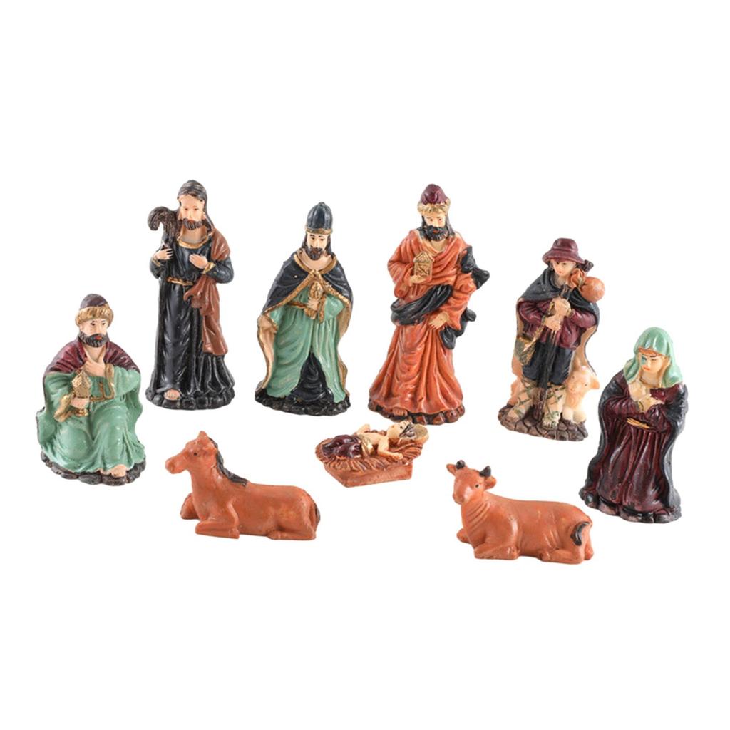 9Pcs Religious Christmas Nativity Scene Crafts Handmade Holiday Season Decor Colourful Xmas Sculpture Ornament Resin Decoration
