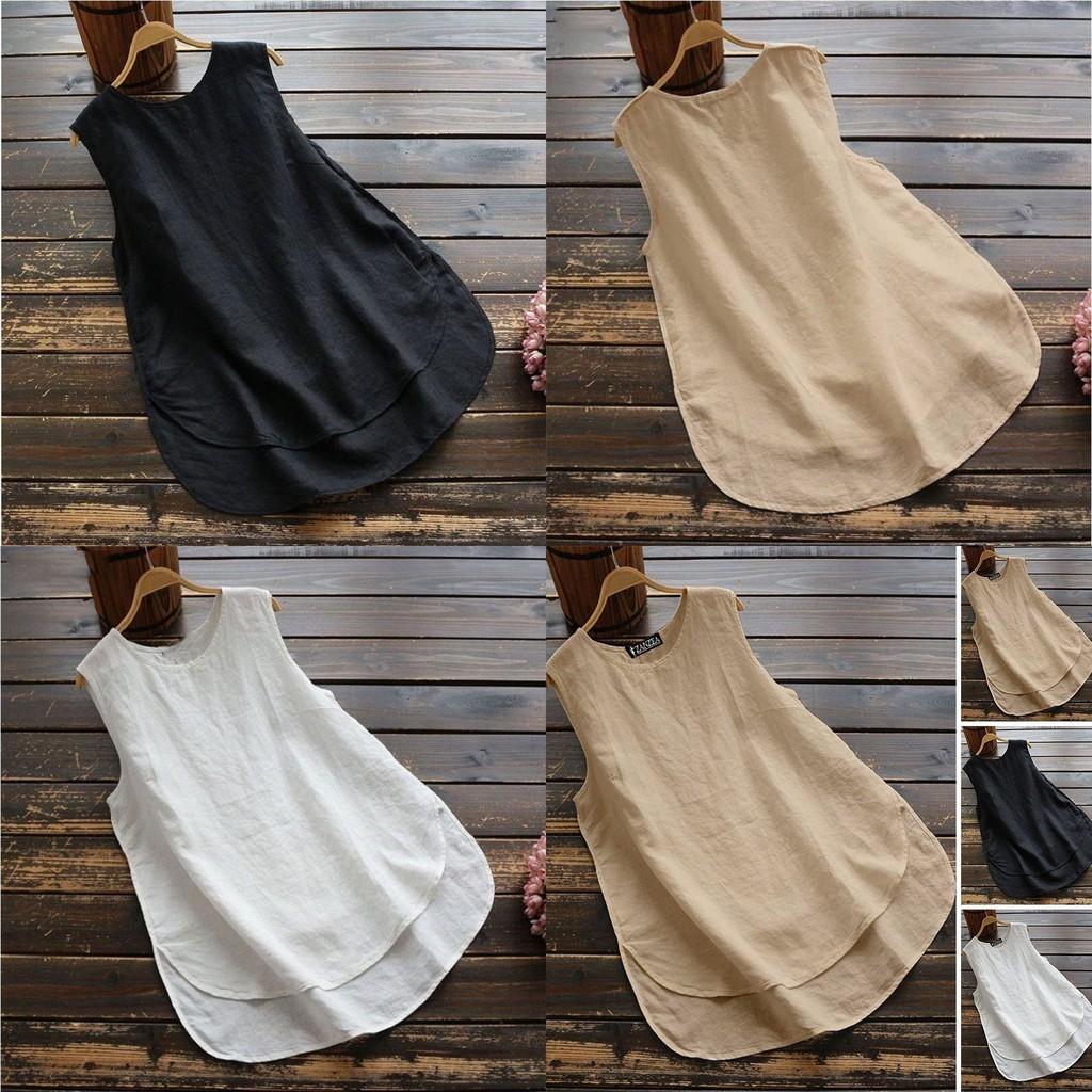 Zanzea Dame Plus Size Løs Ensfarget Basic Ermeløs Topp For Stilfull Komfort om Sommeren