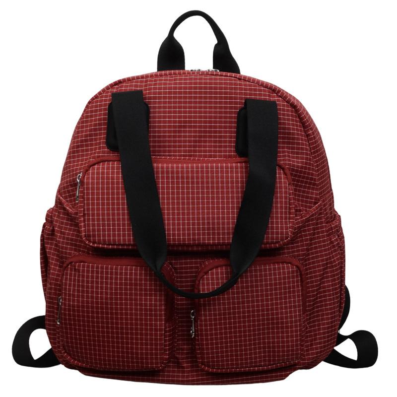 Color Contrast Backpack Women's Large Capacity Commuter Handbag Multi-Functional Plaid Tote Bag