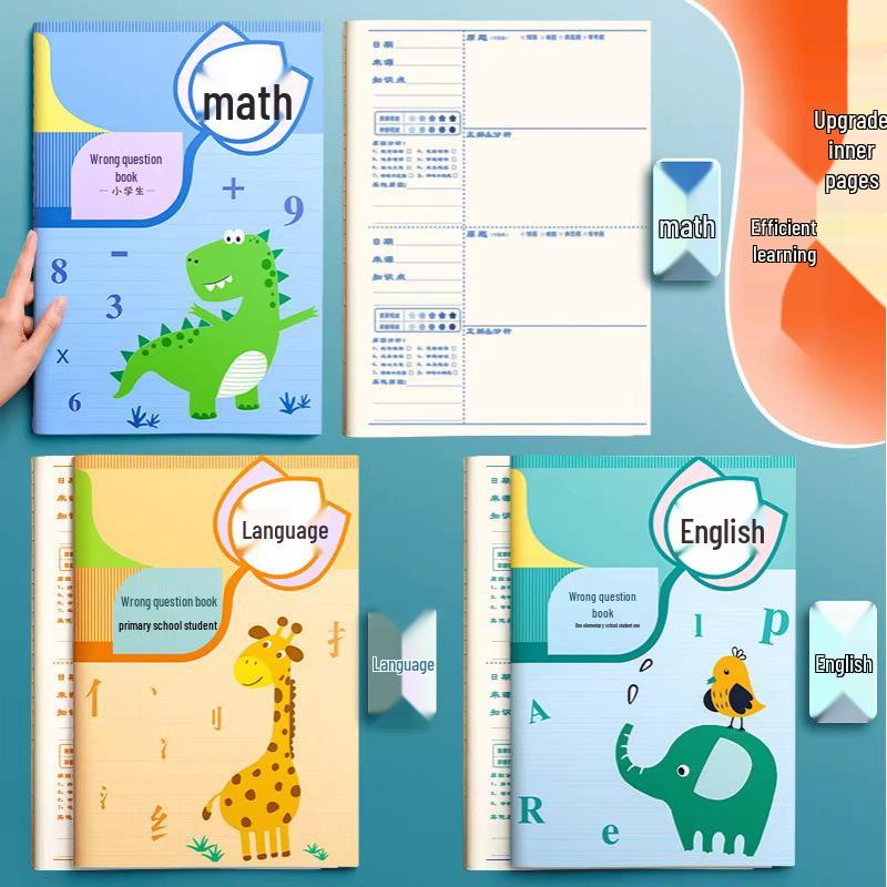 Elementary Error Correction Notebook: Grade 1-2 Math, Chinese, English