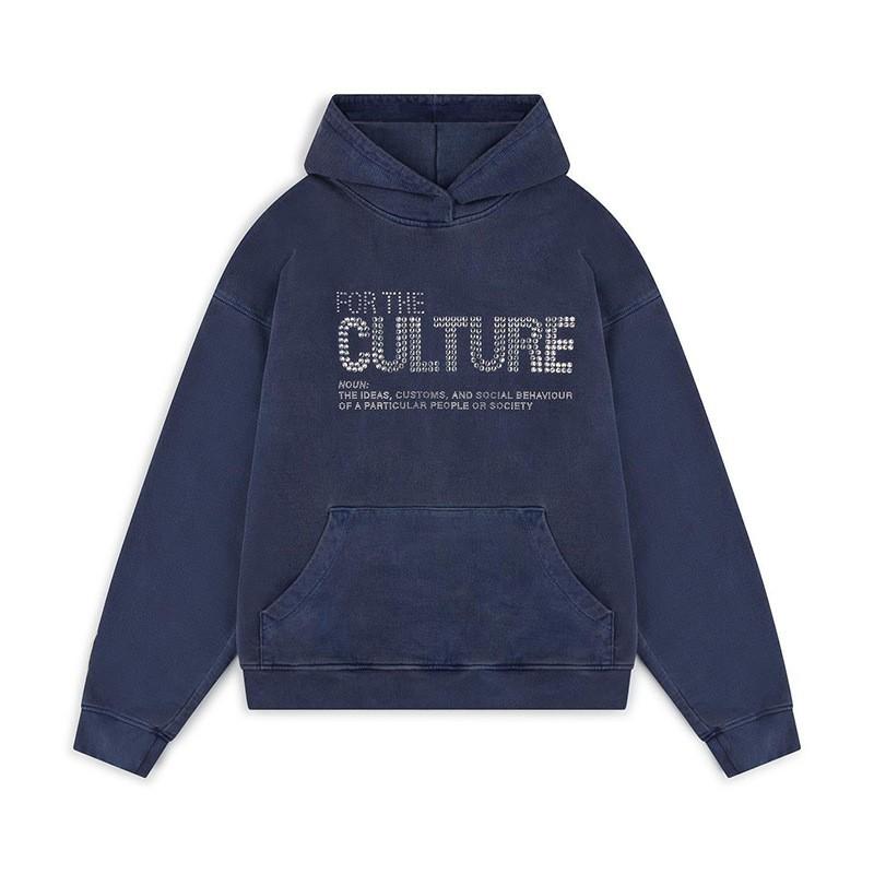 Hanorac Albastru Marin de Iarnă cu Strass-uri Larg Cald Pulover Sweatshirt Grafic Y2K