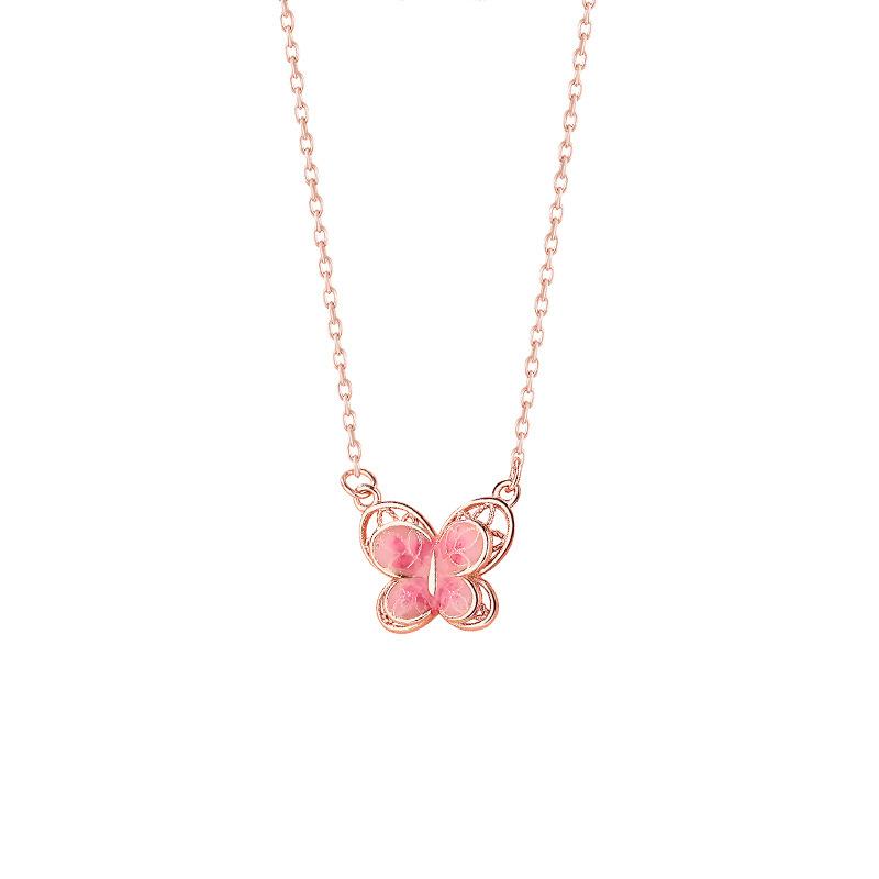 

Милое розовое бабочка ниспадающее гелевое ожерелье для женщин новое INS принцесса стиль воротник цепочка ожерелье украшение
