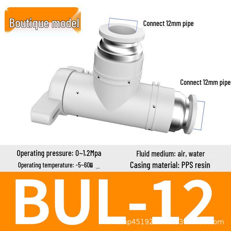 Zhuoji Pneumatic BUC-6-10 Hand Valve with 8mm Tubing, 12mm Straight-Through Air Valve, Quick-Connect Fittings.