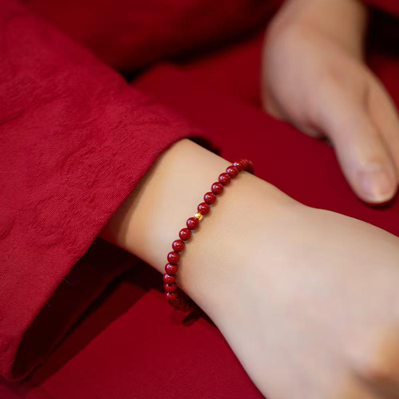 Cinnabar and Purple Bead Single Circle Bracelet - Yearly Charm Accessory