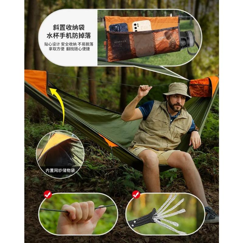New Travelers camping outdoors with mosquito net hammocks, increased anti roll over speed, anti mosquito hammocks