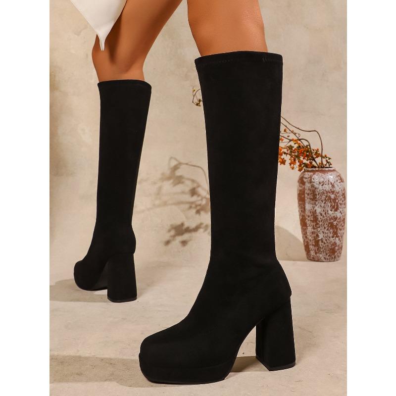 Winter Slimming Plus-size High-heeled Fashion Boots 2025 New Thick-heeled High-top Boots for Women