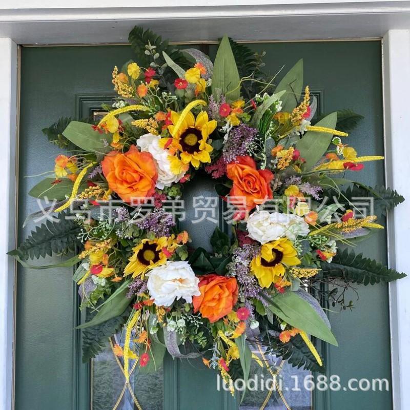 Harvest Wreath With Pumpkins Berries Vine Circle Halloween Thanksgiving Door Decor