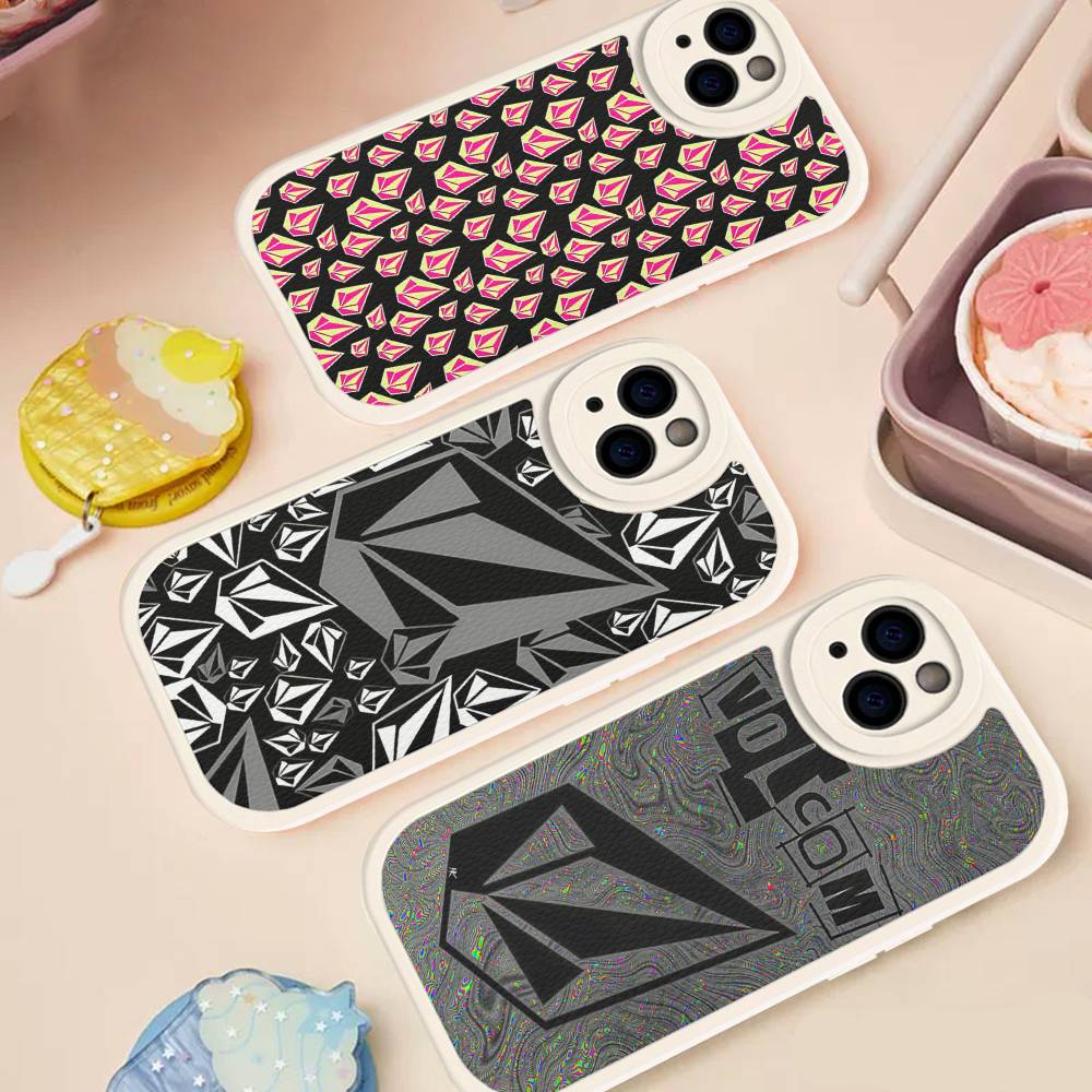 V-Volcom LOGO Fashion For IPhone 16 15 14 13 12 11 Pro Max Plus Leather Phone Cover
