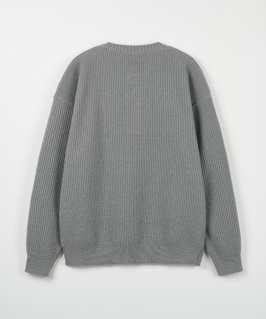 NODU Waffle Henley Neck Knit [Gray]