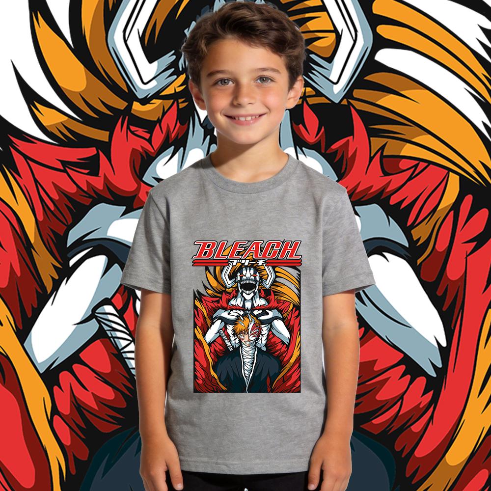 Boys Girls Bleach Ichigo Anime Print Cotton T Shirt Kids Casual Tee Summer Short Sleeve Top