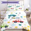 3pcs Custom Name Cute Cars Bedding Set Duvet Cover Closure Includes 1 Duvet Cover & 2 Pillowcases, Soft and Comfortable for All Seasons.