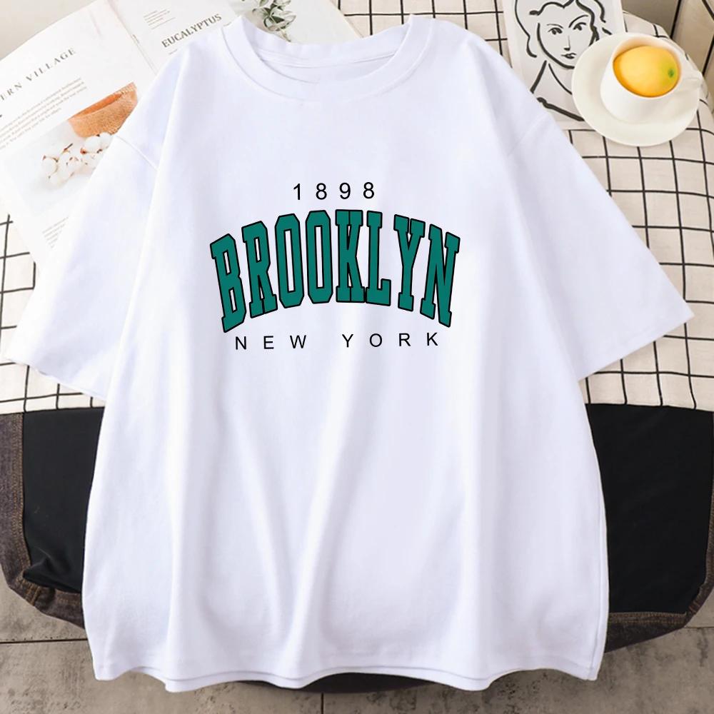 1898 Brooklyn New York Letter Printed T Shirts For Woman Personality Street Hip Hop Clothing Oversize Allmath female Tops S