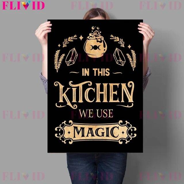 Witches Kitchen Rules And Herbs Magic Meals Vintage Wall Art Canvas Painting Magic Sign And Cats Witches Spells Poster Print No Frame