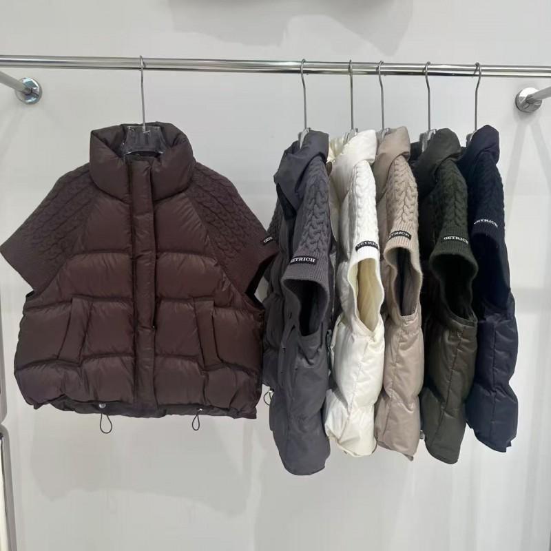 Γυναικείο Κοντό Παλτό-Γιλέκο Puffer με Πλεκτό Κολάρο Λευκό Πούπουλο Πάπιας Ζεστό Χαλαρή Εφαρμογή Street Style