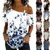 Women's Fashion Casual Print Sexy Off-the-shoulder Short Sleeve T-shirt Top
