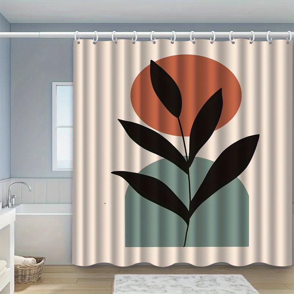 1Pc Leaf Patterned Shower Curtain, Polyester Fabric, With Hooks, Machine Washable, Suitable For Bathroom Decor.