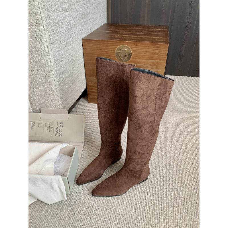 Western Cowboy Boots Women's Coarse Heel Suede Low Heel Skinny Big Tube Around Long Tube But Knee Retro Folded Pile Boots Women