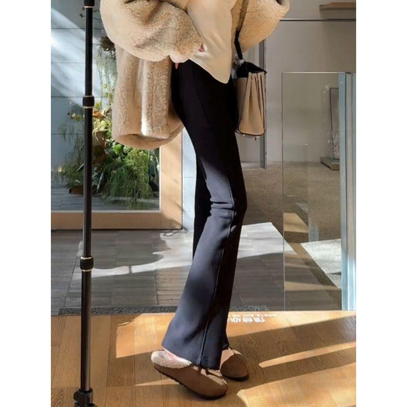 Black Slim-Fit Flared Casual Pants for Women, Spring/Summer 2026 New High-Waisted Stretchy Slim-Fit Bootcut Pants