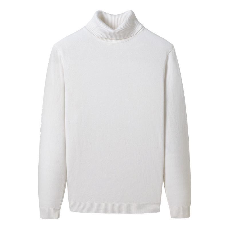 Men's Ribbed Wool High-Neck Sweater with Fleece, Warm Knitted Long Collar for Autumn and Winter