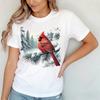 Red Cardinal Tshirt Retro Bird Lover Crewneck Shirt Winter Snowy Forest Cardinal Graphic Tee Women Cotton Tops Nature Lover Wear