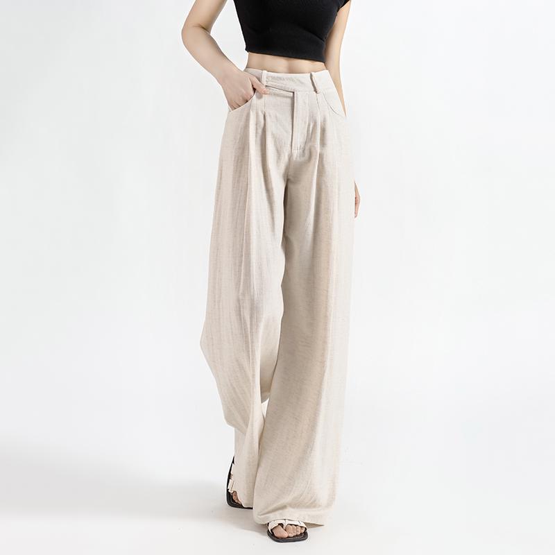 Women s High-Waisted Wide-Leg Linen Pants - Summer 2026 Collection, Loose Fit, Tencel Cotton Blend, Floor-Length Extra Large