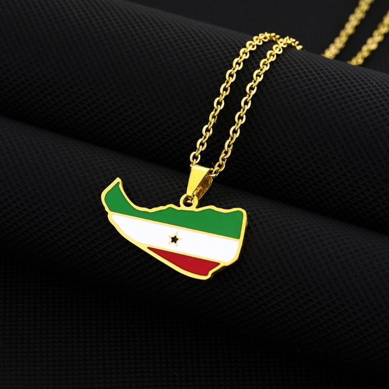 Stainless Steel Somaliland Map Pendant Retro Necklaces National Style Flag Map Dripping Oil Clavicle Chain Jewelry Gift