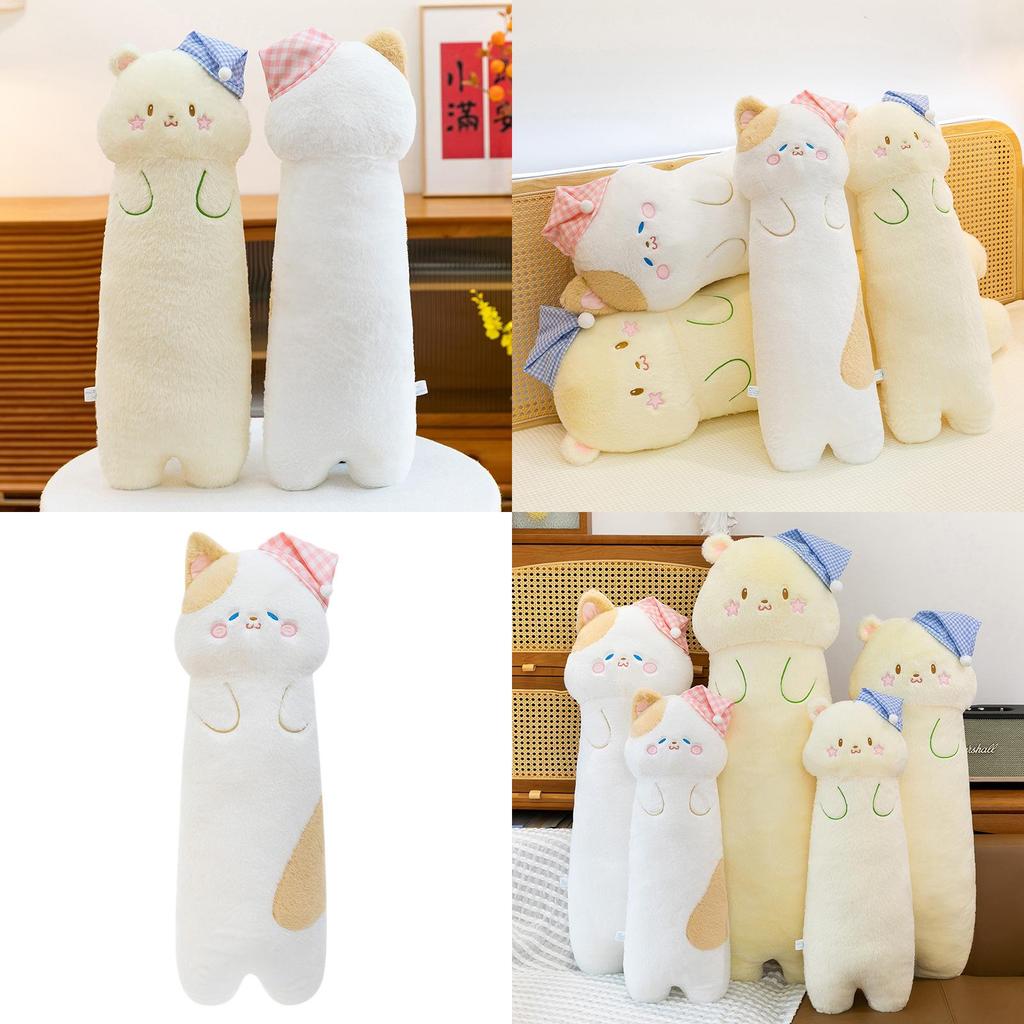 Plush Star Cat Long Animal Pillow With Sleepcap Design For Girls Sleep Relaxation Bedside Support