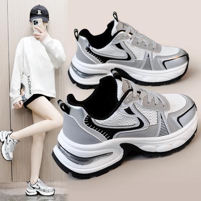 S1196 New Dad Shoes Female Spring and Summer White Shoes All-Matching Student Travel Height Increasing Breathable Thick Bottom Wear-Resistant