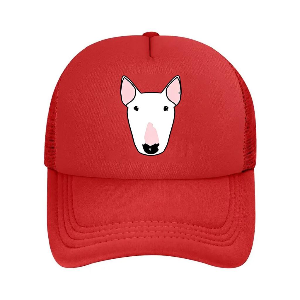 Daisy the Bull Terrier Baseball Cap Vintage Style Black with Pink White Dog Face Design Mesh Baseball Cap
