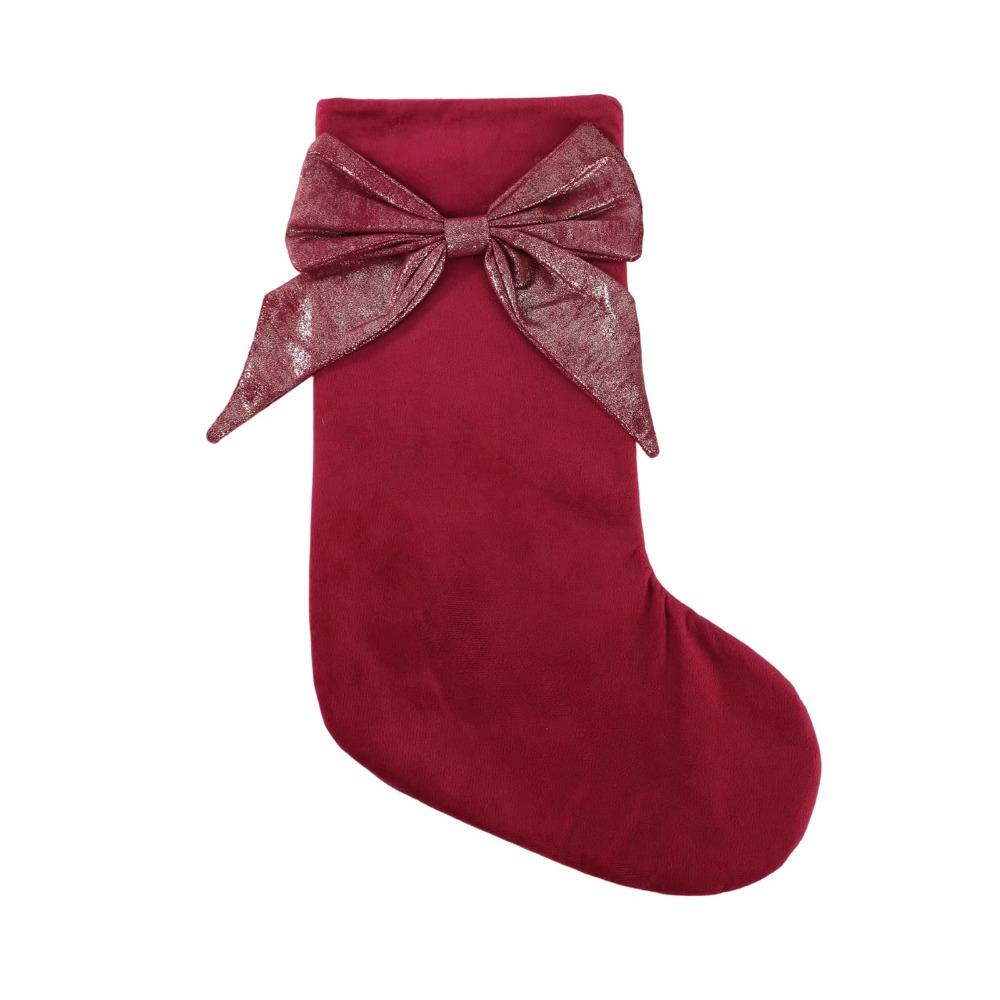 Decorative Big Bow Christmas Stocking Velvet Candy Bag Christmas Pendant Hanging Stocking Christmas Decoration