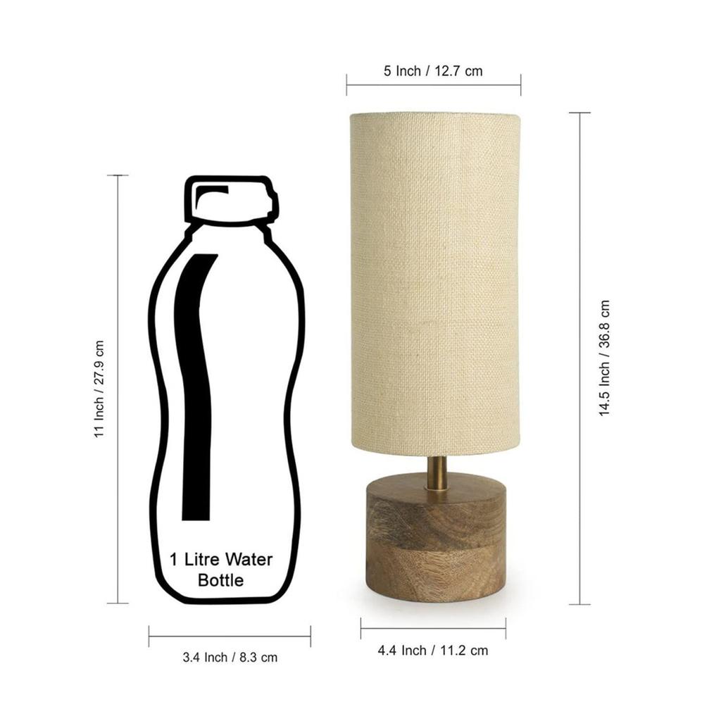 Volta' Mango Wooden Table Lamp for Bedroom (14 Inch, Linen & Wood, Without Bulb, Pack of 1) | CFL/LED Table Lamp