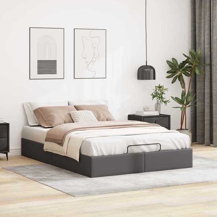 VidaXL Cadre de lit ottoman sans matelas gris 140x190 cm similicuir, cadre de lit, cadre de lit rembourré, cadre de lit 3310802