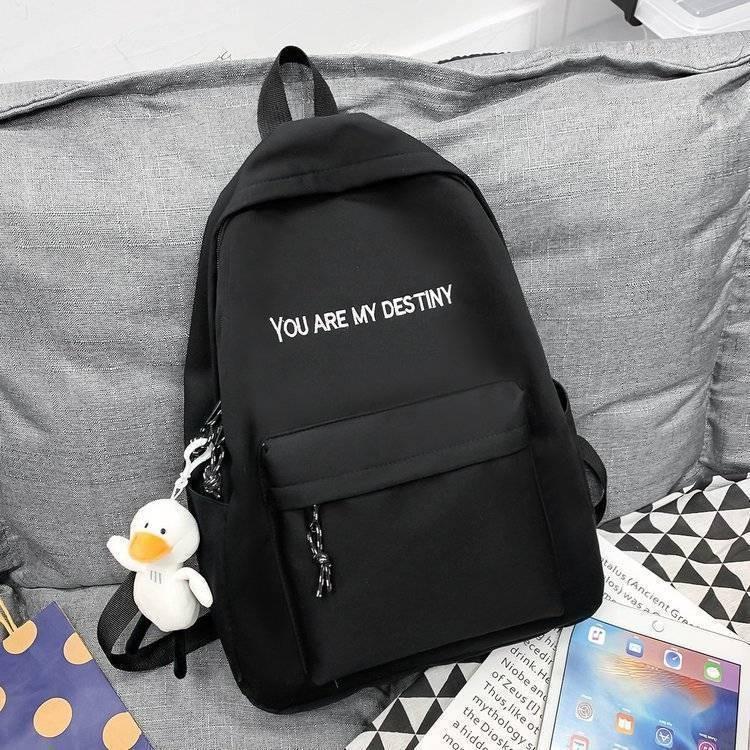 Color Solid Backpack Black White Alphabet Print Pattern College Students Unisex