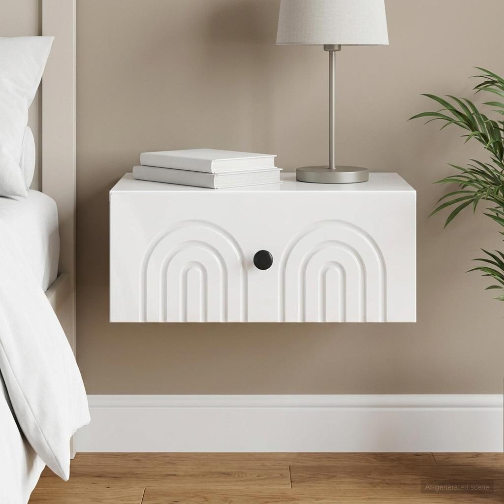 Wall Mounted Nightstand High Gloss White 49 x 34.5 x 20 cm